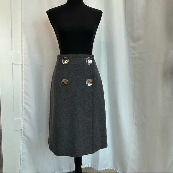STELLA McCartney gray Pelier wrap front wool cashmere blend button skirt Sz 38 - Picture 3 of 15